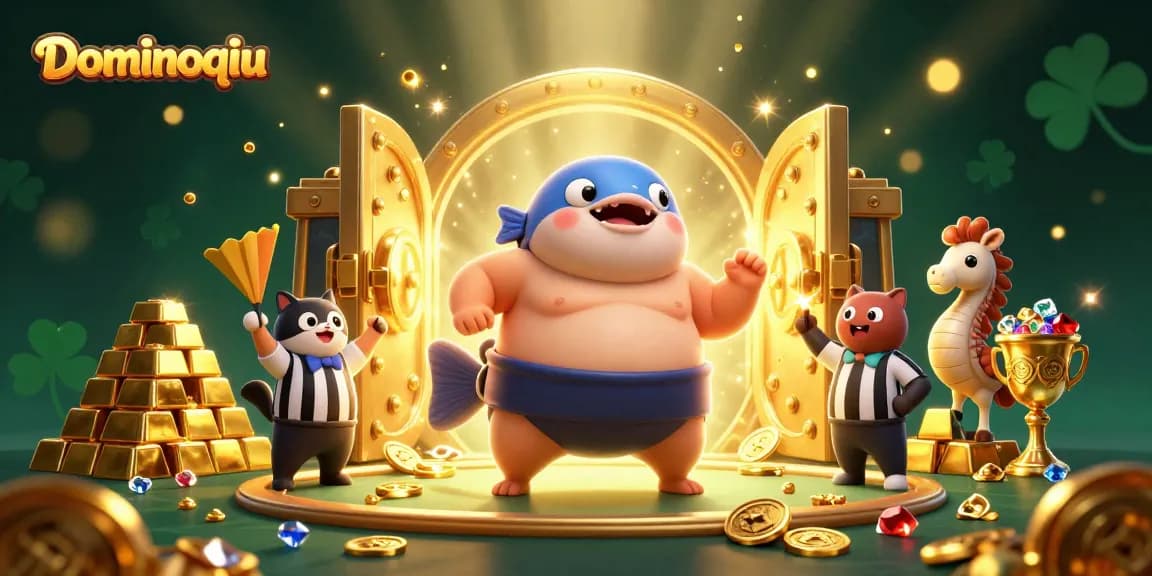 Play exciting Dominoqiu in a vibrant underwater casino scene featuring engaging characters and treasure.