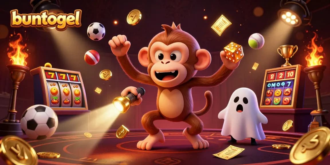 Experience the thrill of gaming at Buntogel with a poltergeist monkey and golden elements in action.