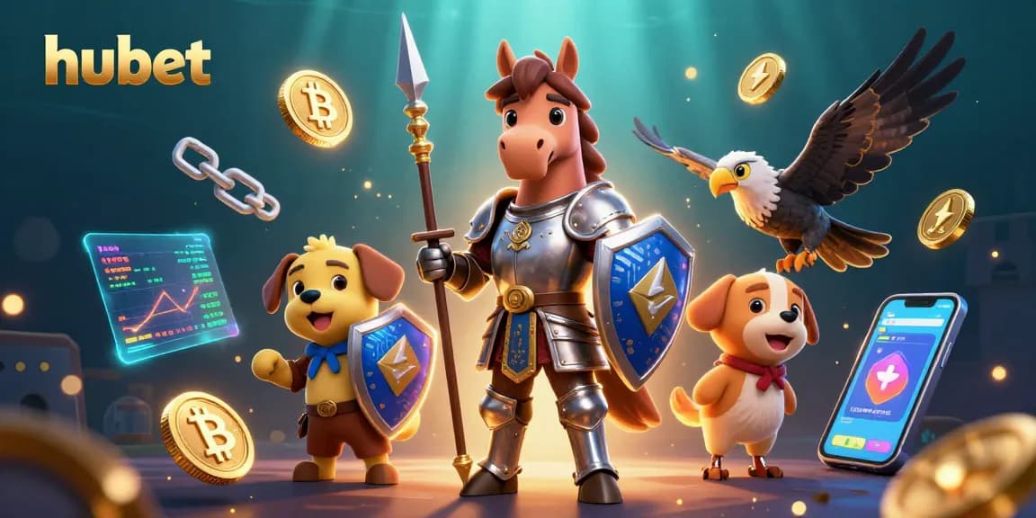Experience high-stakes action at hubet with 3D knights and crypto coins in a vibrant scene.