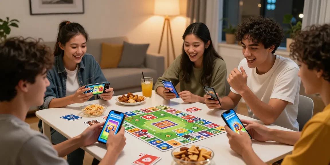 Friends playing Card Rummy APK from https://cardrummy.io/ in a lively home setting, showcasing fun and engagement.