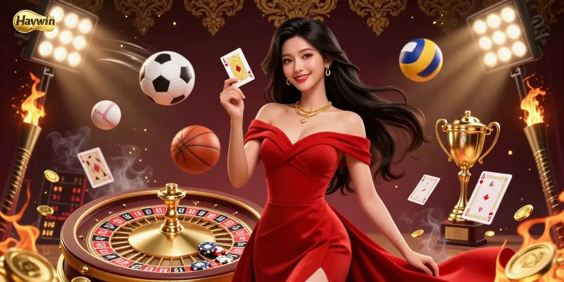 Win big with Haywin's glamorous casino illustration showcasing excitement and elegance.