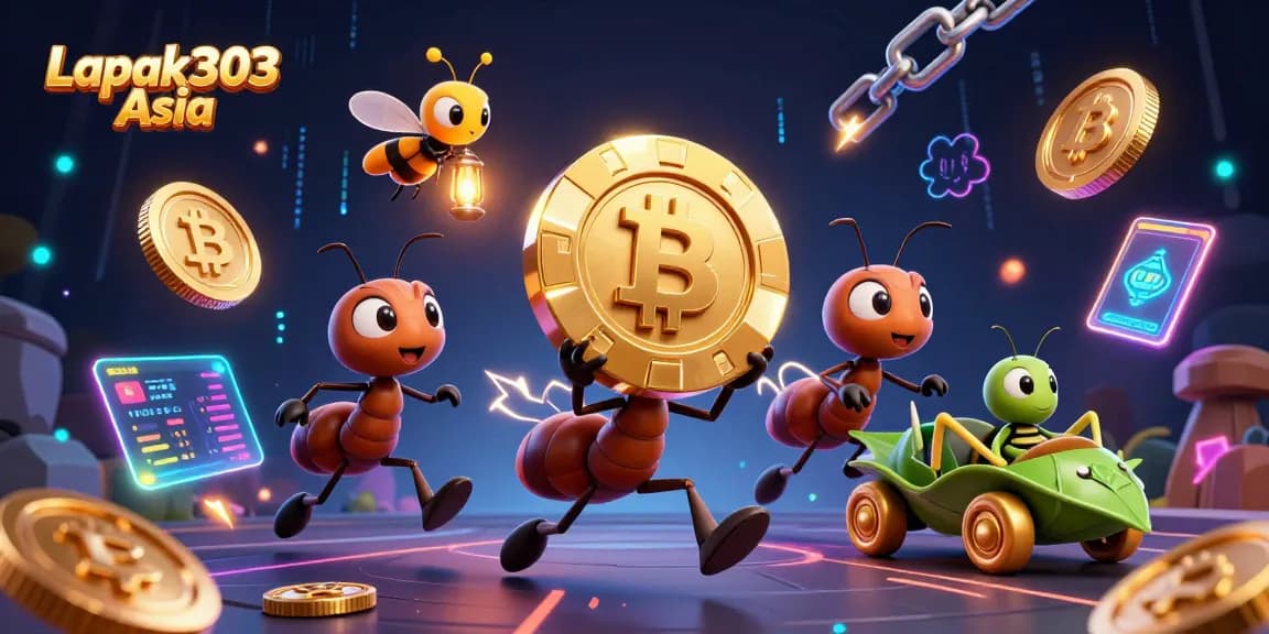 Engage in thrilling adventures at Lapak303 Asia with this vibrant 3D heist scene featuring playful ants.