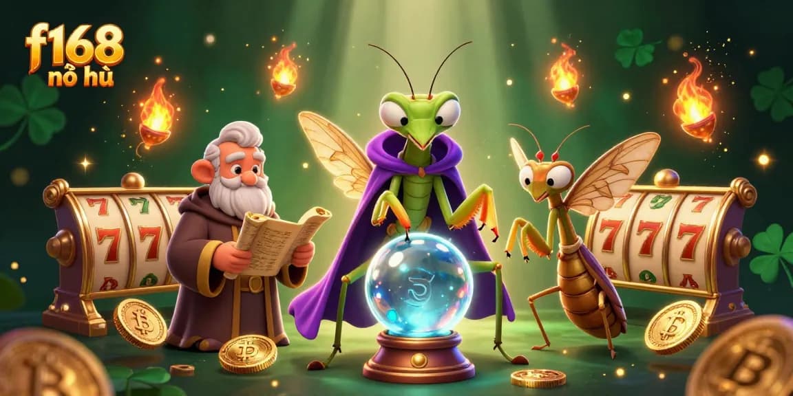 Engage with exciting f168 nổ hũ gameplay in this vibrant, detailed illustration of a mystical casino scene.