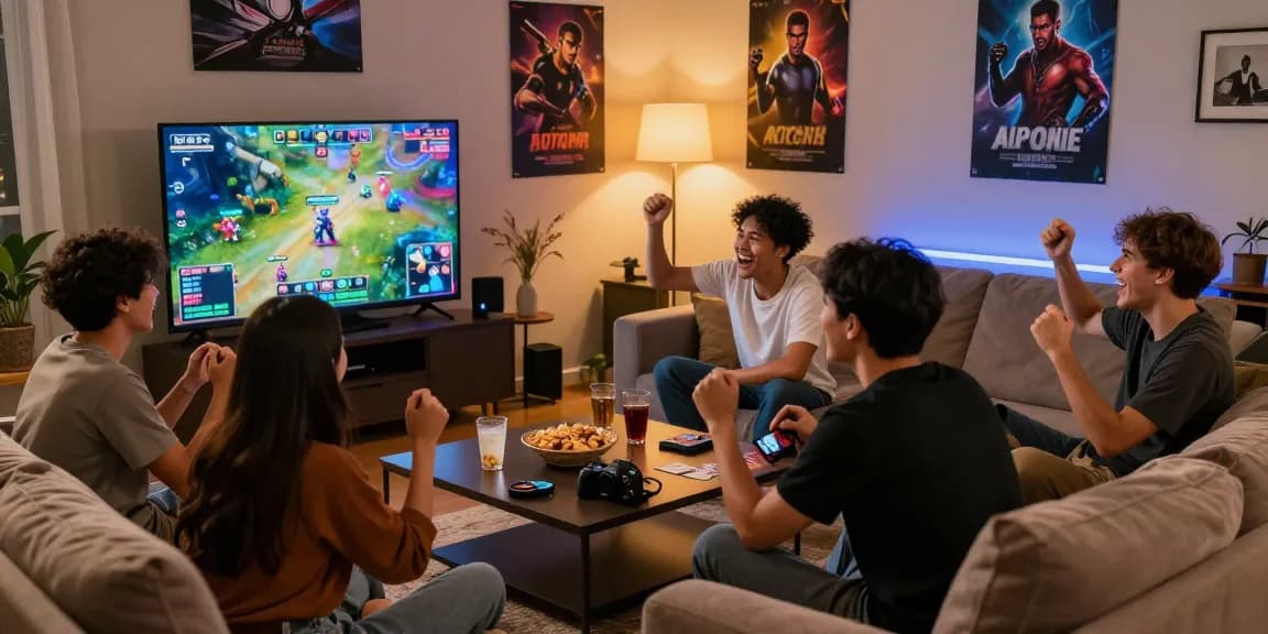 Friends enjoying a gaming night with sunwin online card games in a cozy living room.