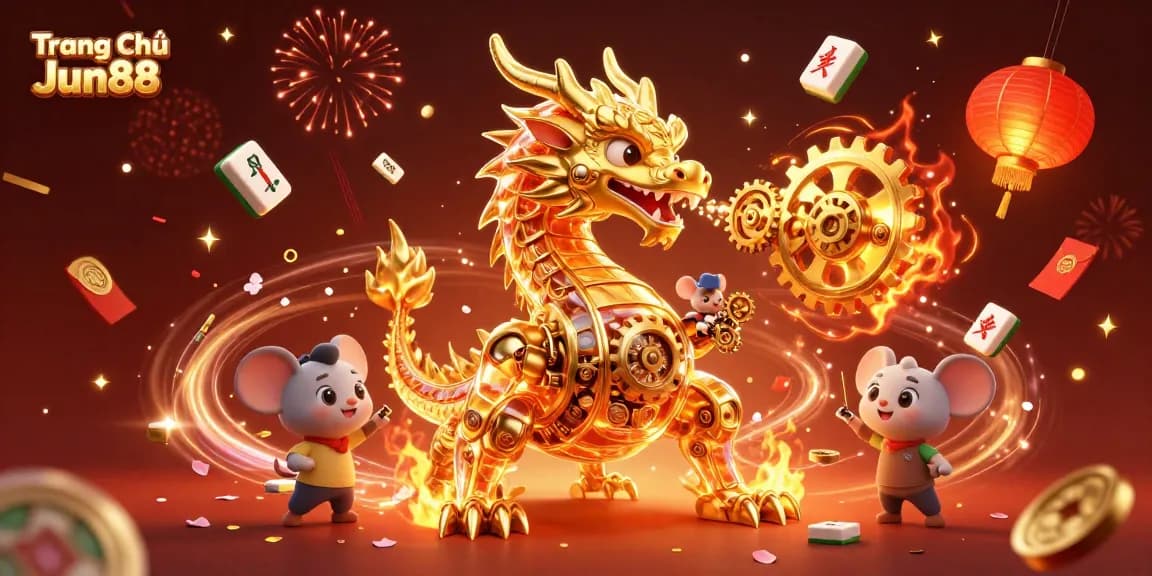 Experience thrilling wins at Trang Chủ Jun88 with vibrant gaming elements and a mystical dragon.