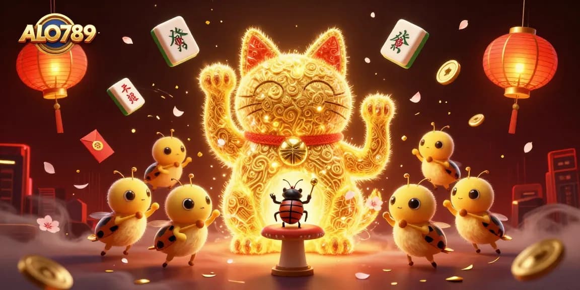 Engage in the excitement of ALO789 with a dynamic 3D casino scene featuring a lucky cat.