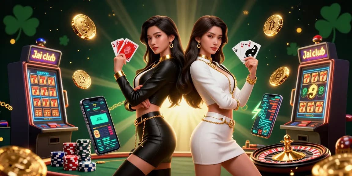 Experience the thrill at Jai club with dynamic playing cards and vibrant casino elements in this engaging scene.