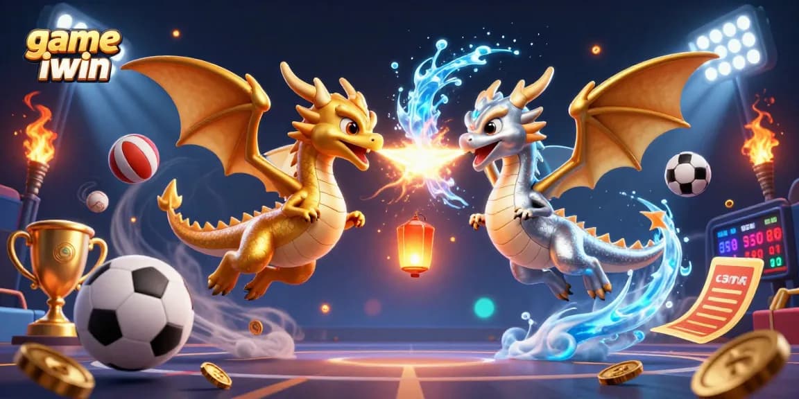 Experience the thrilling game iwin as golden and silver dragons battle amidst dynamic sports elements.