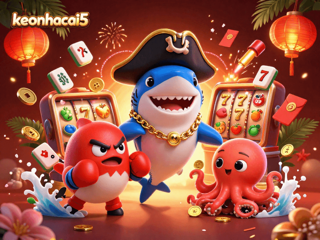 Experience exciting wins with keonhacai5 in a vibrant 3D illustration of a playful casino scene.