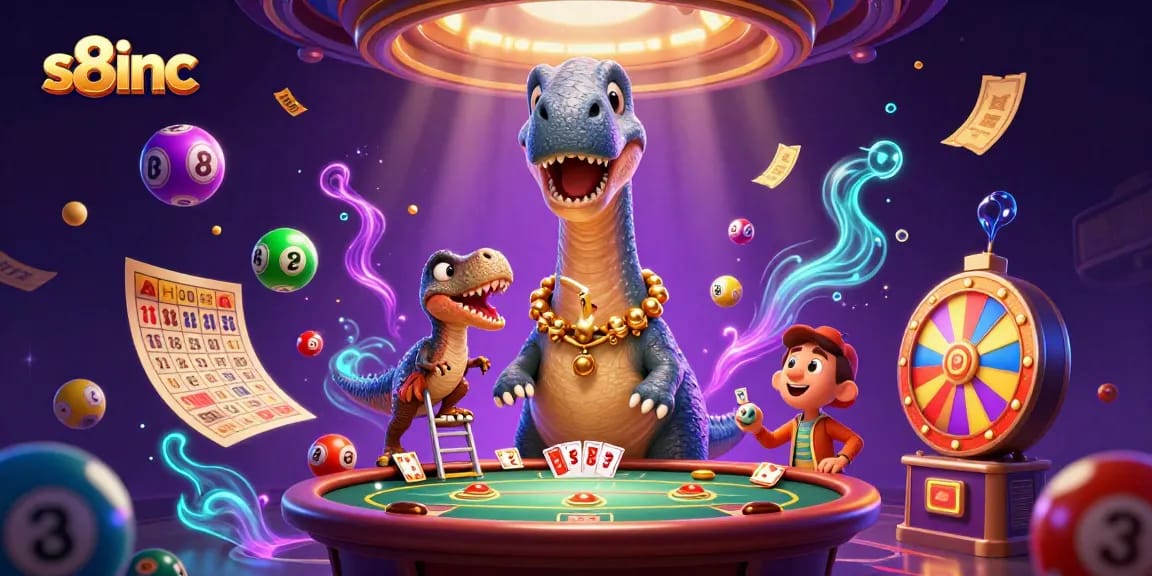 Experience S8inc at its finest with a dynamic 3D casino scene filled with vibrant gambling elements.