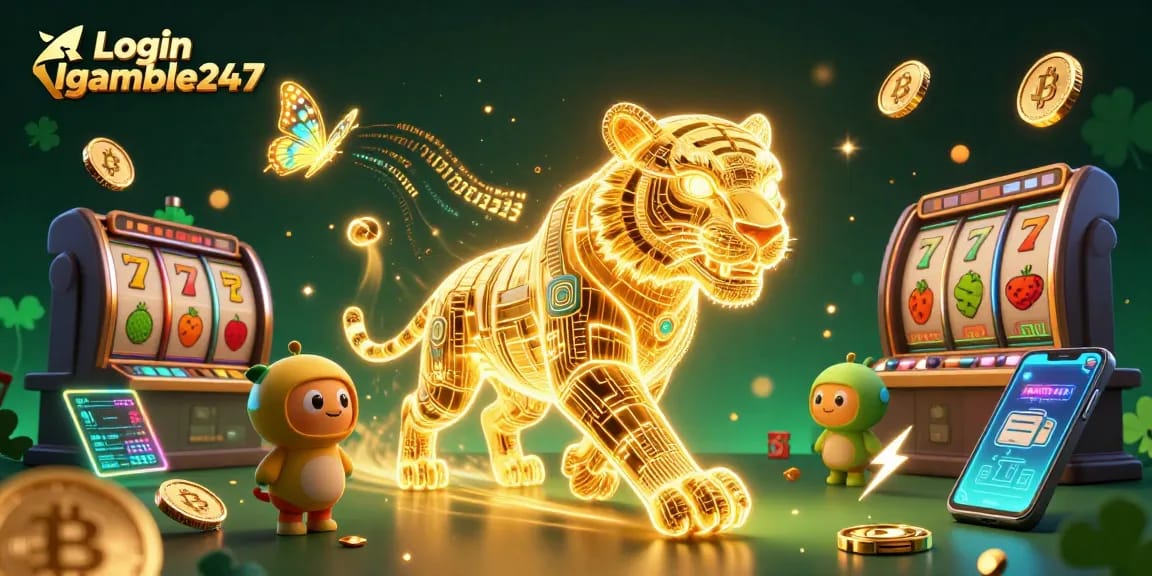 Engage with Login Igamble247 in a colorful 3D casino landscape filled with vibrant slot elements.