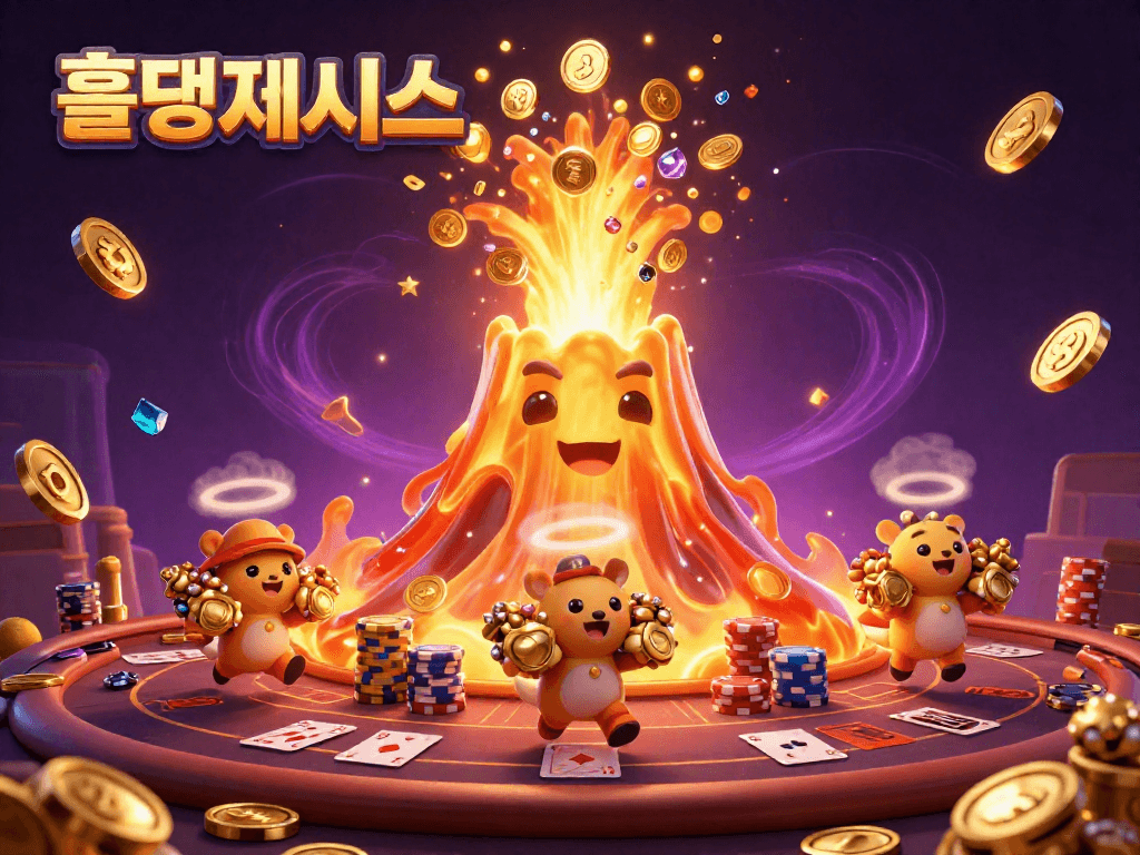 홀덤사이트에서 카드 게임을 즐기며 흘러내리는 보물이 가득한 화려한 장면