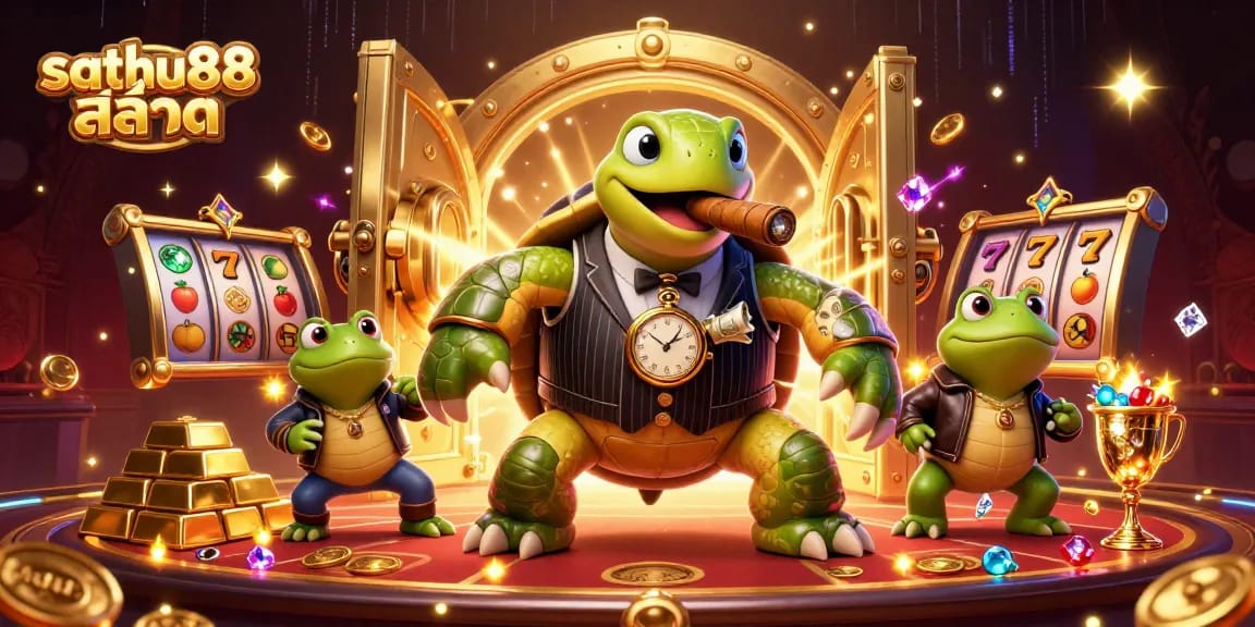 Experience thrilling gameplay at sathu88 สล็อต with a vibrant casino illustration featuring a rich scene of excitement.