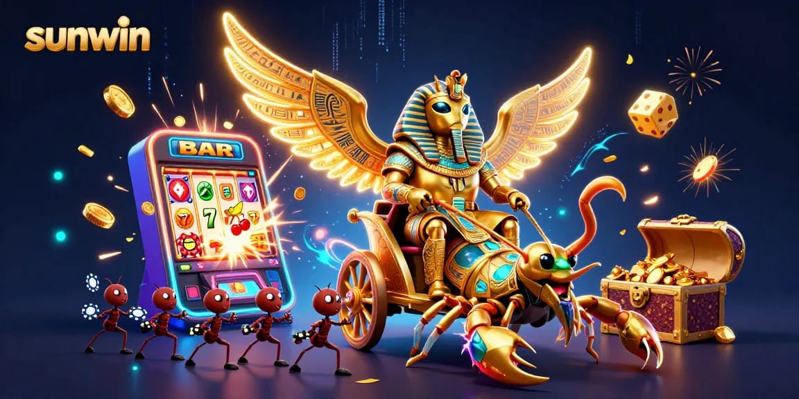 Engage in thrilling gameplay at sunwin with golden scarab and vibrant casino elements.