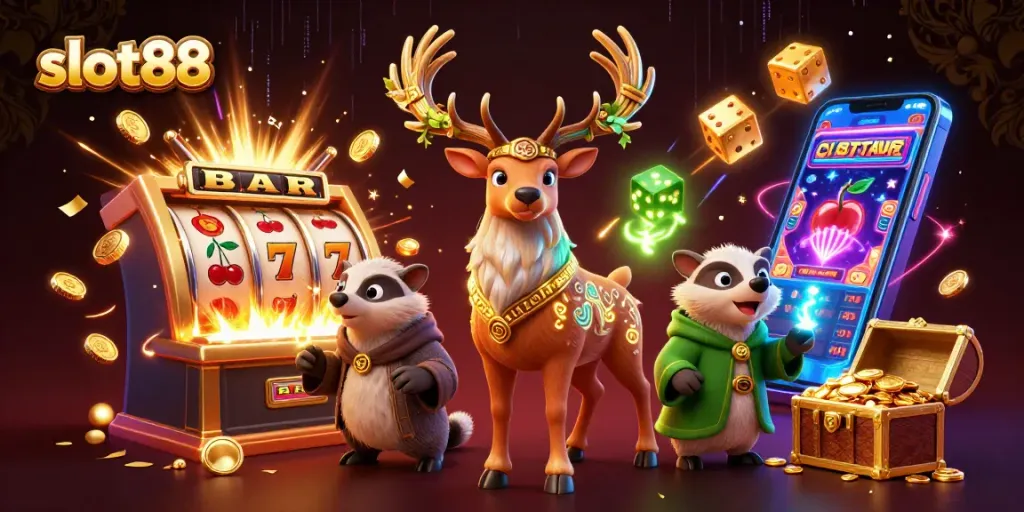 Menang besar dengan slot88 saat jackpot pecah dalam ilustrasi kasino yang kaya detail.