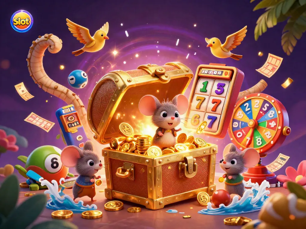 Permainan slot menarik dengan karakter tikus petualang yang terpesona oleh kekayaan di grafis kasino yang kaya.
