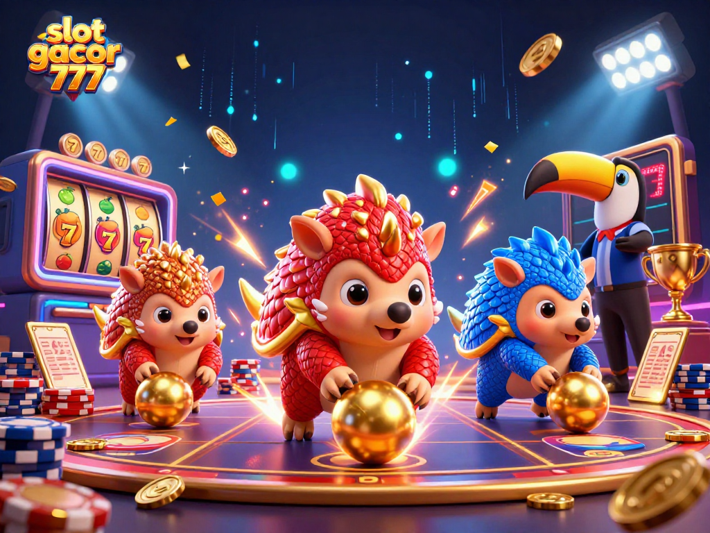 Experience the thrill of slot gacor 777 as rival pangolins compete amidst golden jackpots and vibrant casino action.
