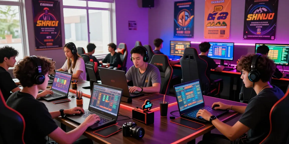 Players enjoying online gambling at ngamenjitu in a vibrant gaming lounge filled with colorful lights and excitement.
