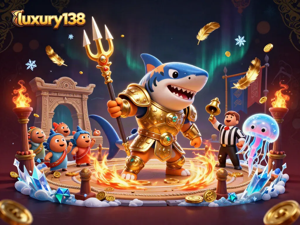 Experience luxury138's thrilling gaming adventure with a vibrant underwater casino scene featuring engaging characters.