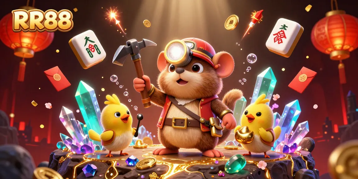 Experience thrilling gaming at RR88, featuring a dynamic treasure hunt scene with vibrant casino elements.