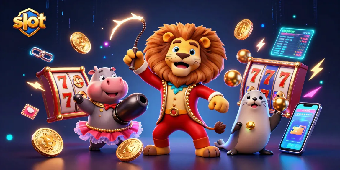 Play exciting slot games surrounded by dynamic characters in this vibrant digital illustration.