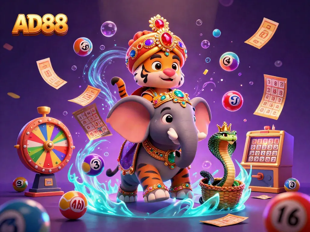 Engage in winning with AD88 amidst vibrant casino games and a colorful atmosphere
