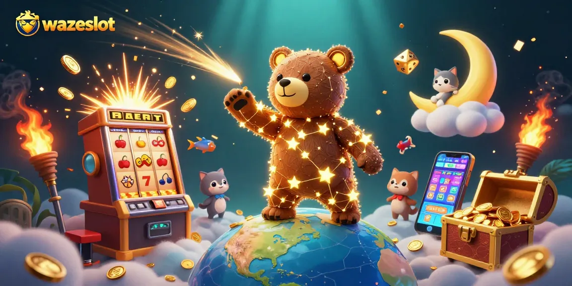 Play and win big with WAZESLOT's exciting slot games showing glowing jackpots and vibrant graphics