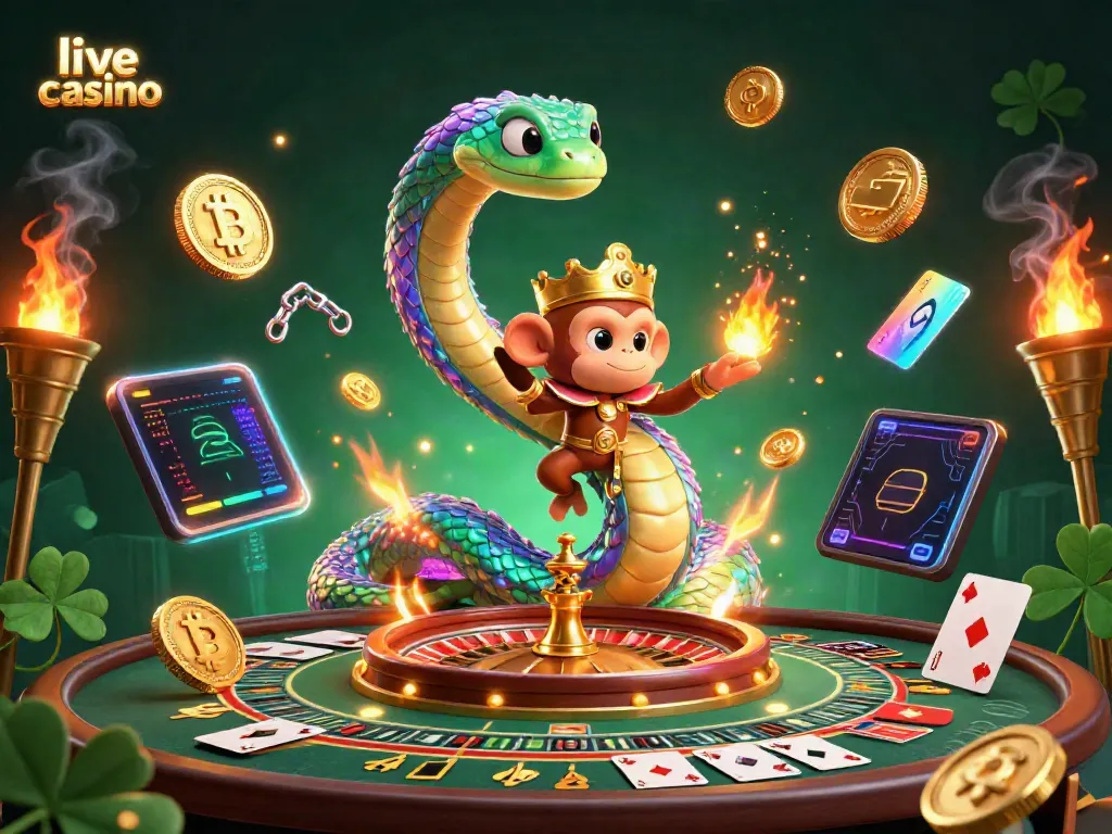 Permainan live casino dengan suasana interaktif dan elemen permainan menonjol dalam gambar dinamis.