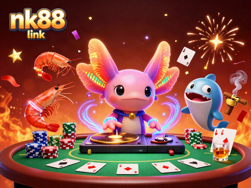 Experience ultimate fun at nk88 link with a vibrant 3D casino scene featuring unique characters.