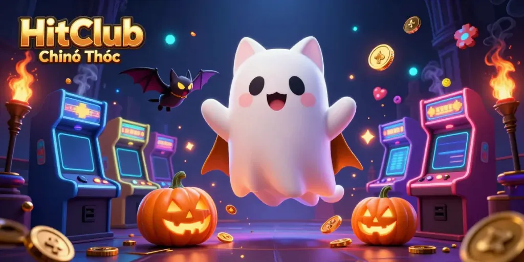 Experience thrilling fun at HitClub Chính Thức with a friendly ghost cat and casino games!