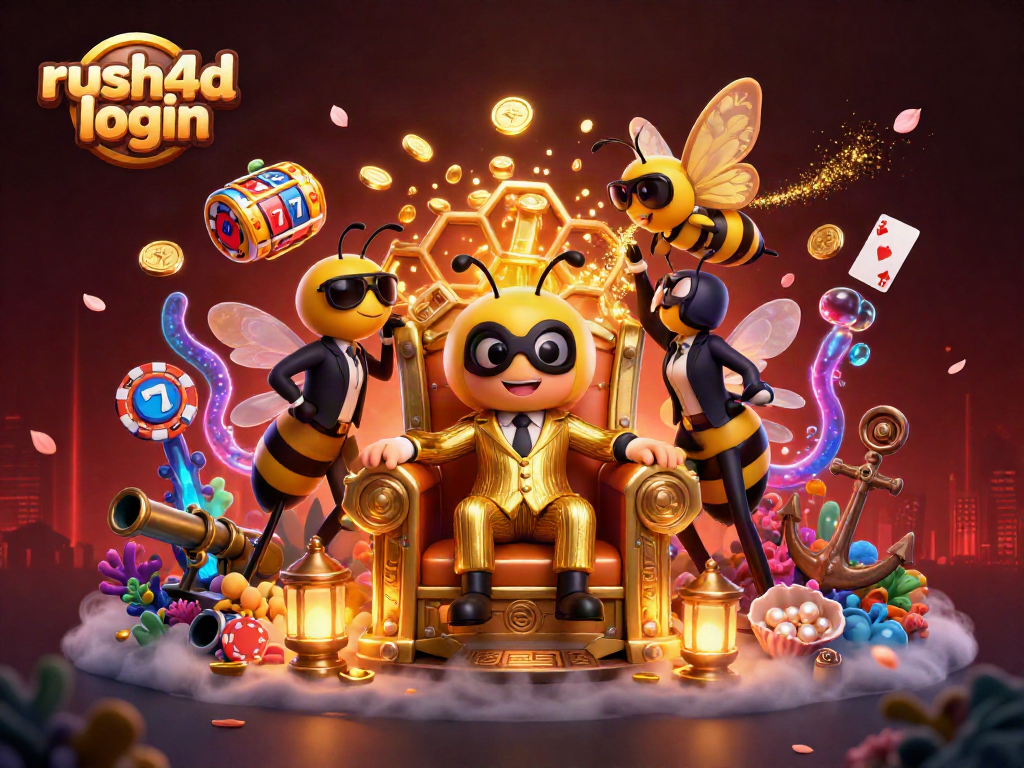 Gambarkan rush4d login saat memimpin di kasino dengan harta karun dan elemen permainan yang menarik.