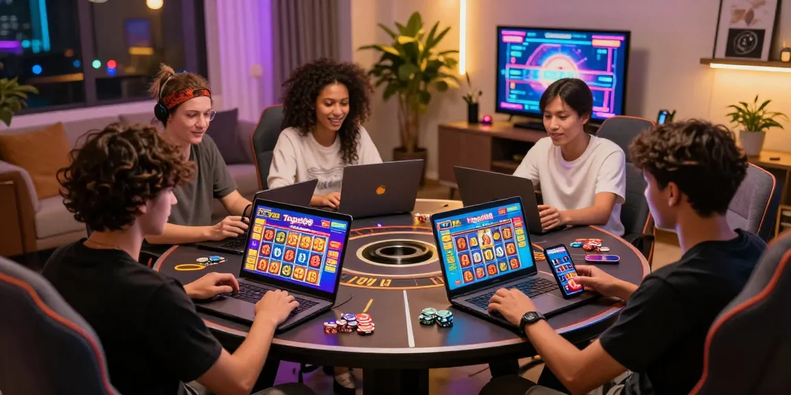 Togel88 Online players engaging in exciting lottery and slot games, showcasing vibrant graphics and a lively atmosphere.