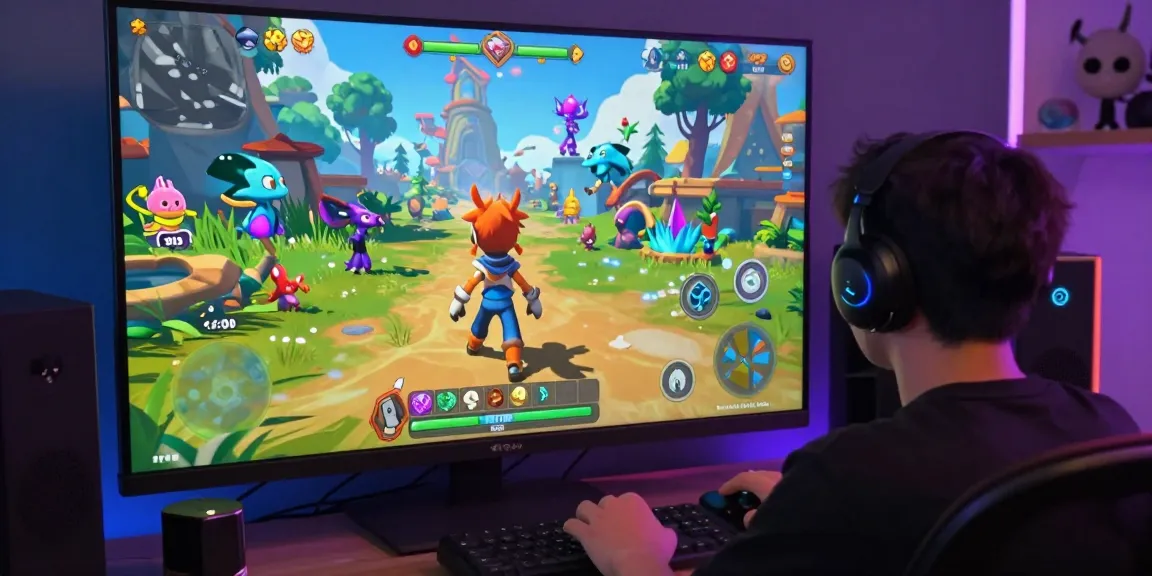 Dynamic scene of a character exploring colorful hentai games online with immersive fantasy elements.
