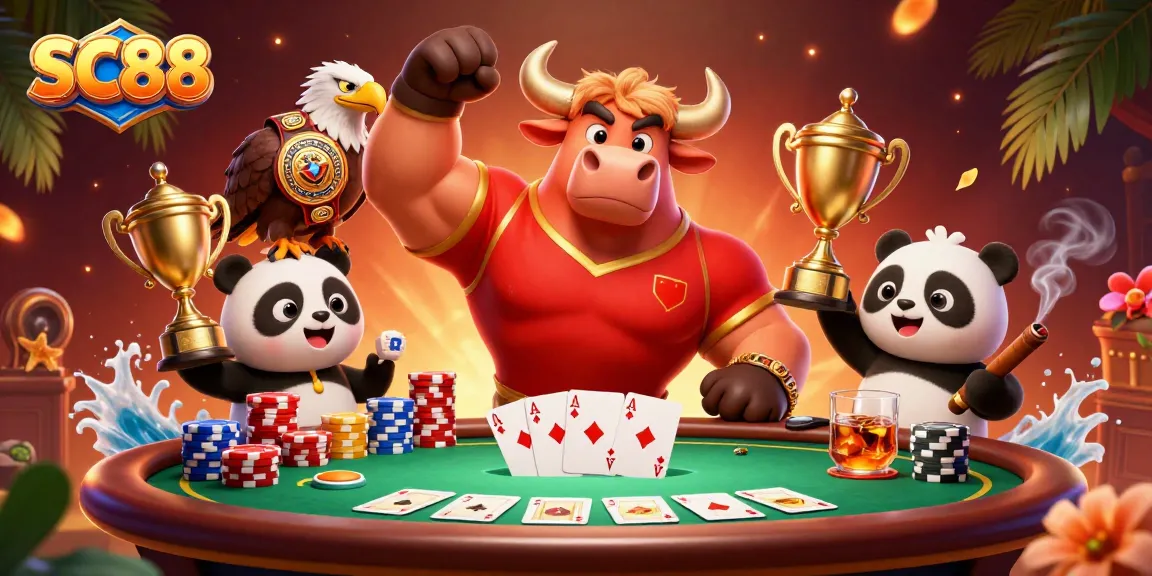 SC88 thrills players with a vibrant 3D casino scene featuring colorful poker elements and lively characters.