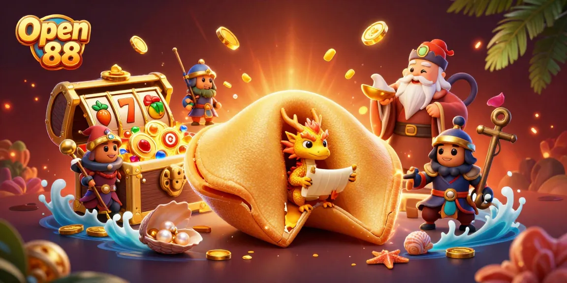 Unleash your luck with Open 88's golden fortune cookie bursting with treasures and jackpot dreams!