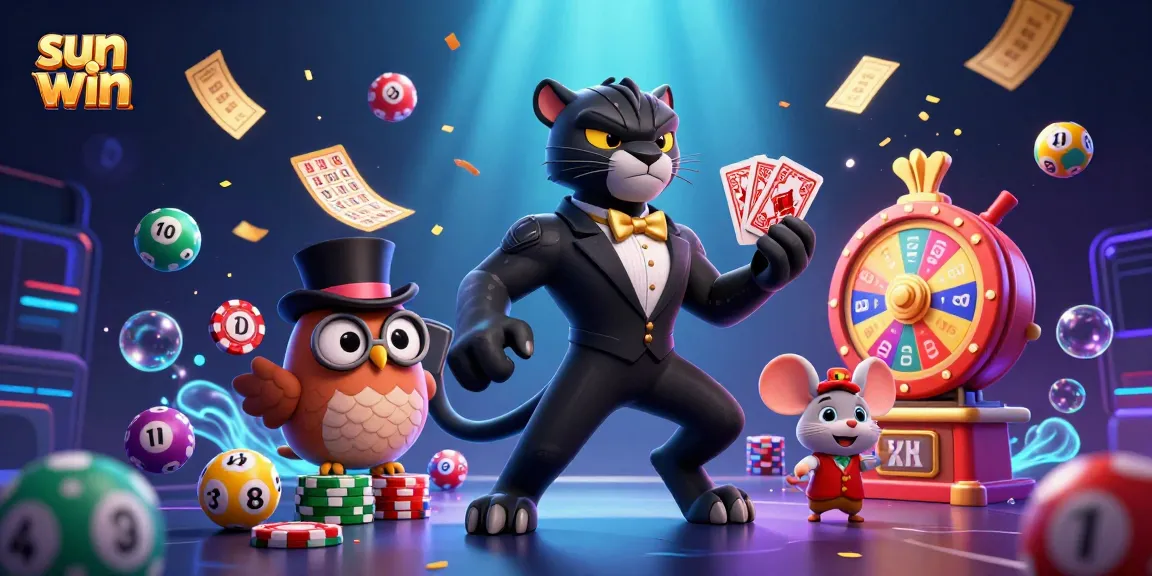 Engaging "sun win" scene showcasing playful characters in a dynamic casino setting with vibrant game elements.