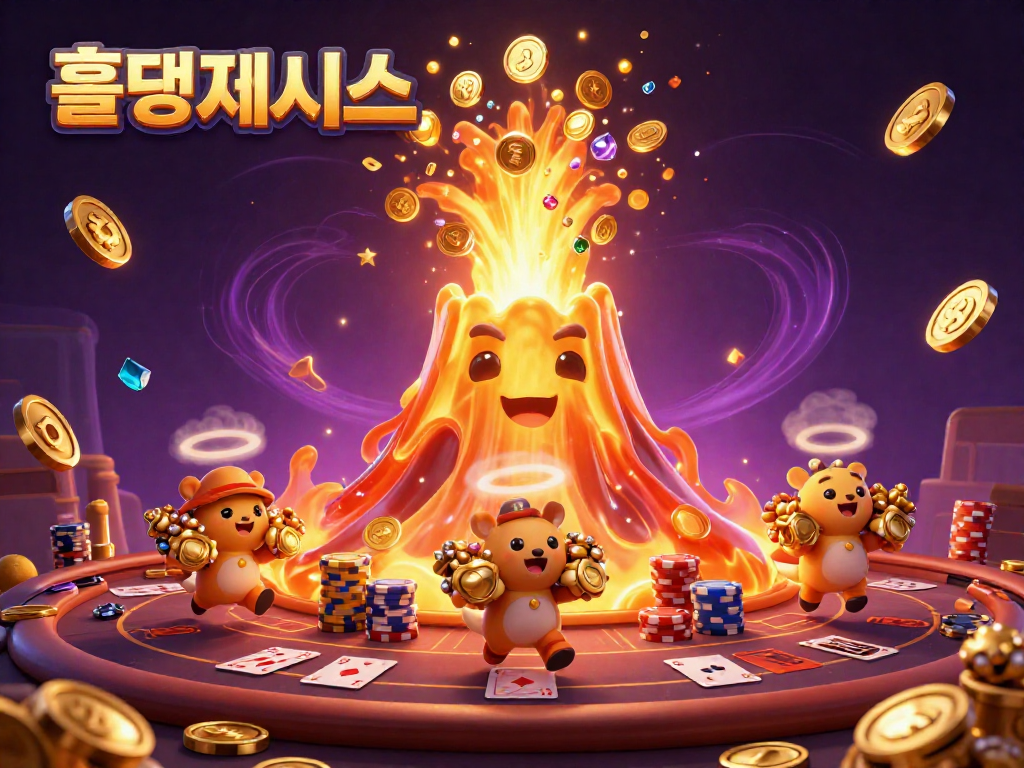 홀덤사이트에서 카드 게임을 즐기며 흘러내리는 보물이 가득한 화려한 장면