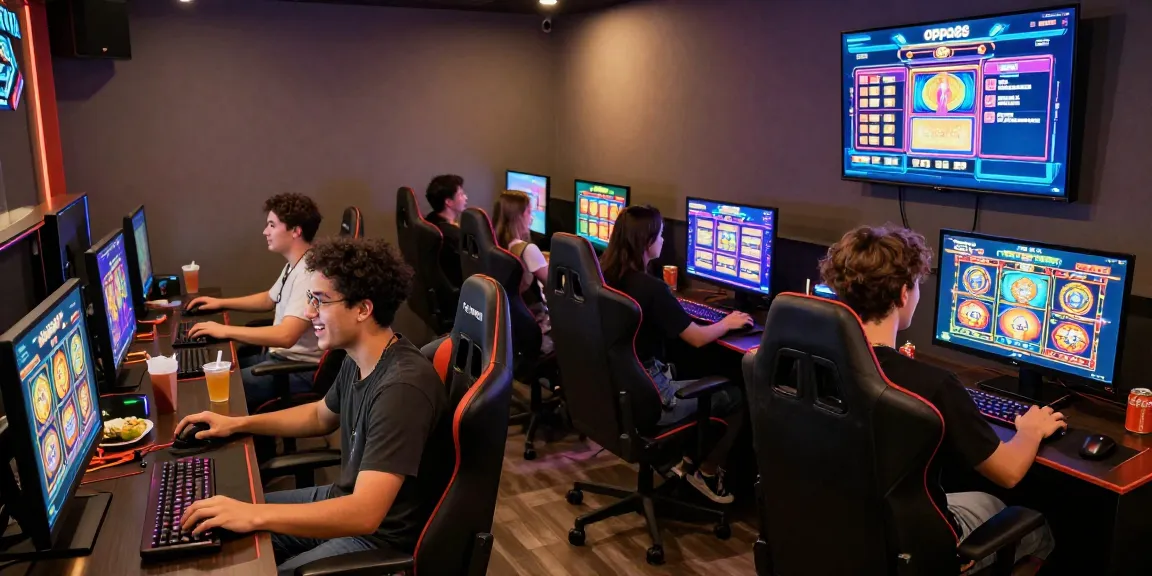 Group of friends enjoying games at oppa86 link venue, showcasing excitement and community.
