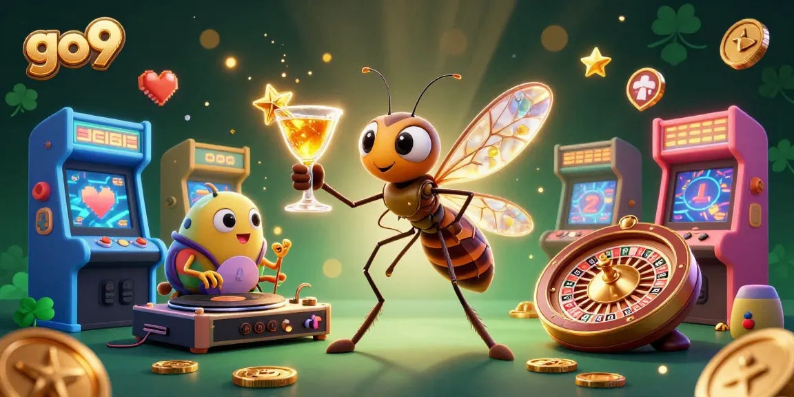 Experience the unique fun of go9 in a vibrant casino scene with animated characters and game elements.
