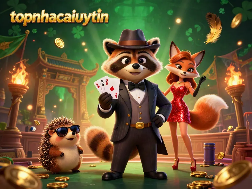Experience thrilling gaming excitement with topnhacaiuytin in this vibrant casino illustration featuring a royal flush.