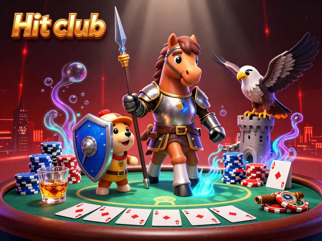 Join the action with Hit club, highlighted by a medieval knight and dynamic poker gameplay.