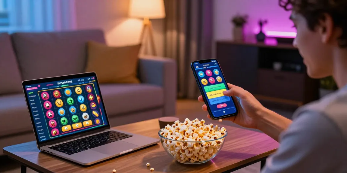 LUCK8 online gambling mobile app experience with live betting and casino games in a vibrant living room.