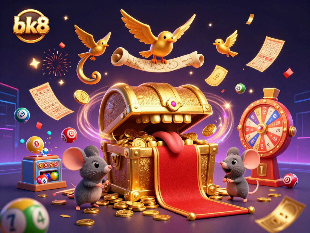 Engage with bk8's thrilling gaming adventure featuring a treasure chest and dynamic casino elements.