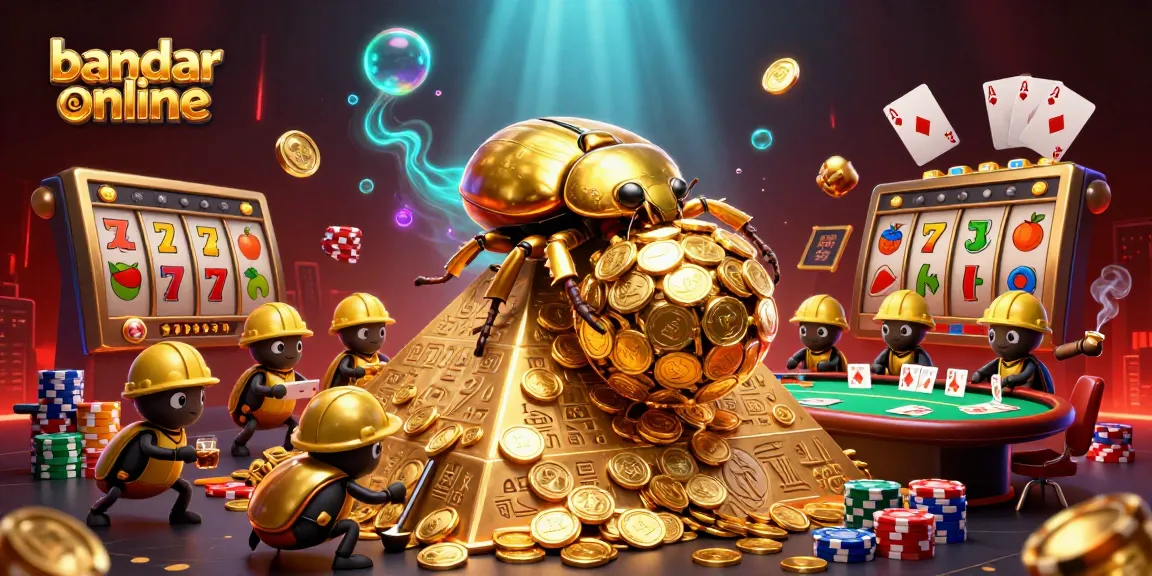 Menyaksikan bandar slot online hinggap pada tumpukan koin emas dengan simbol slot yang mengagumkan.