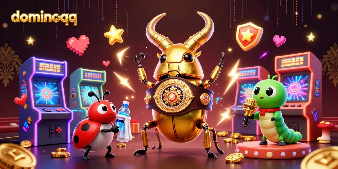 Win big in dominoqq with a vibrant 3D illustration showcasing intense competition and dynamic casino elements.