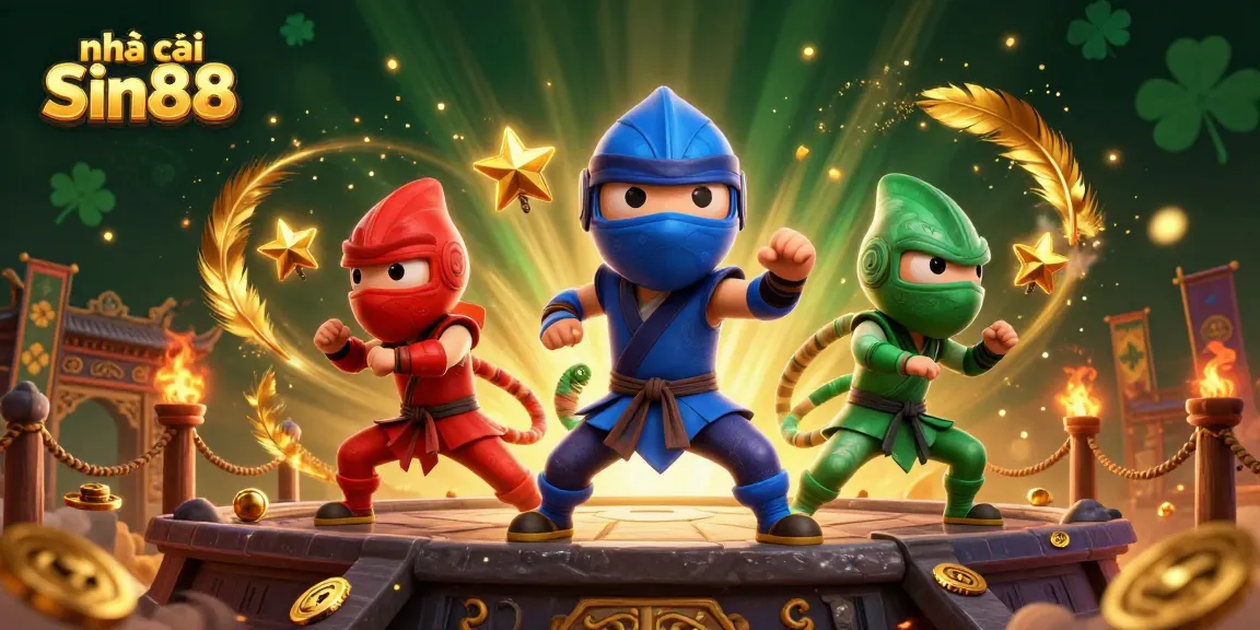 Experience thrilling action at nhà cái Sin88 featuring colorful ninja chameleons battling with dynamic elements.