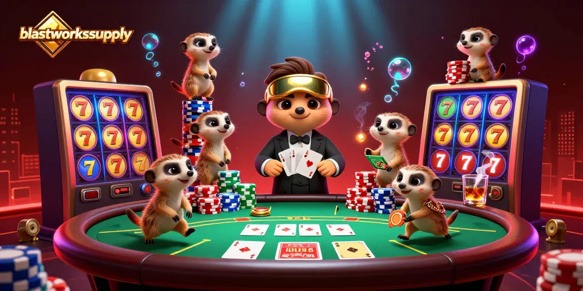 Experience the thrilling action of blastworkssupply with playful meerkats in an exciting casino scene.