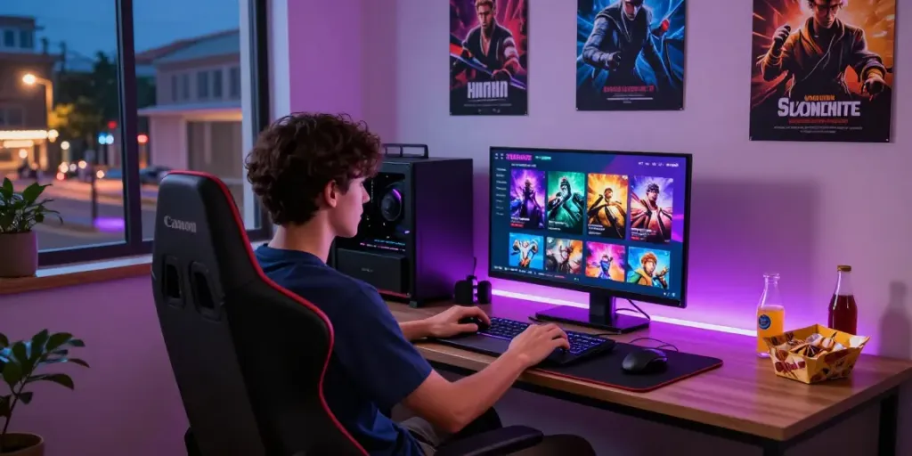 Pengguna memainkan game online di platform diana4d dengan antarmuka modern dan tampilan menarik.
