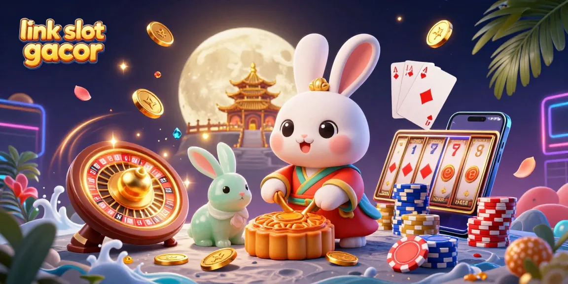 Experience thrilling gameplay with link slot gacor featuring a dazzling scene of a cartoon moon rabbit and golden elements.