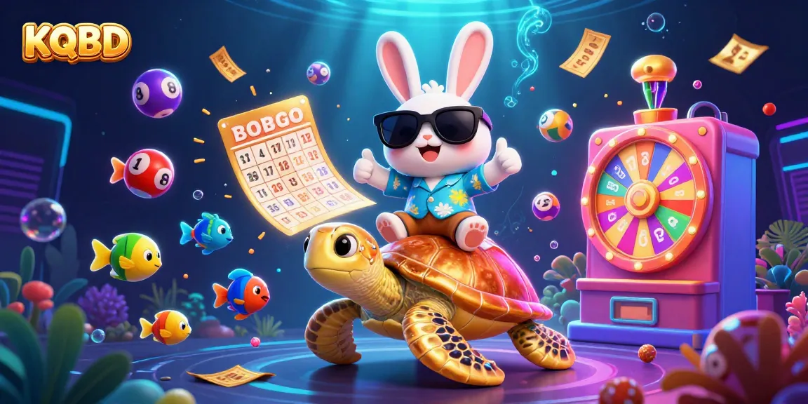 KQBD showcases an adorable lucky rabbit and a golden sea turtle celebrating in a vibrant underwater casino